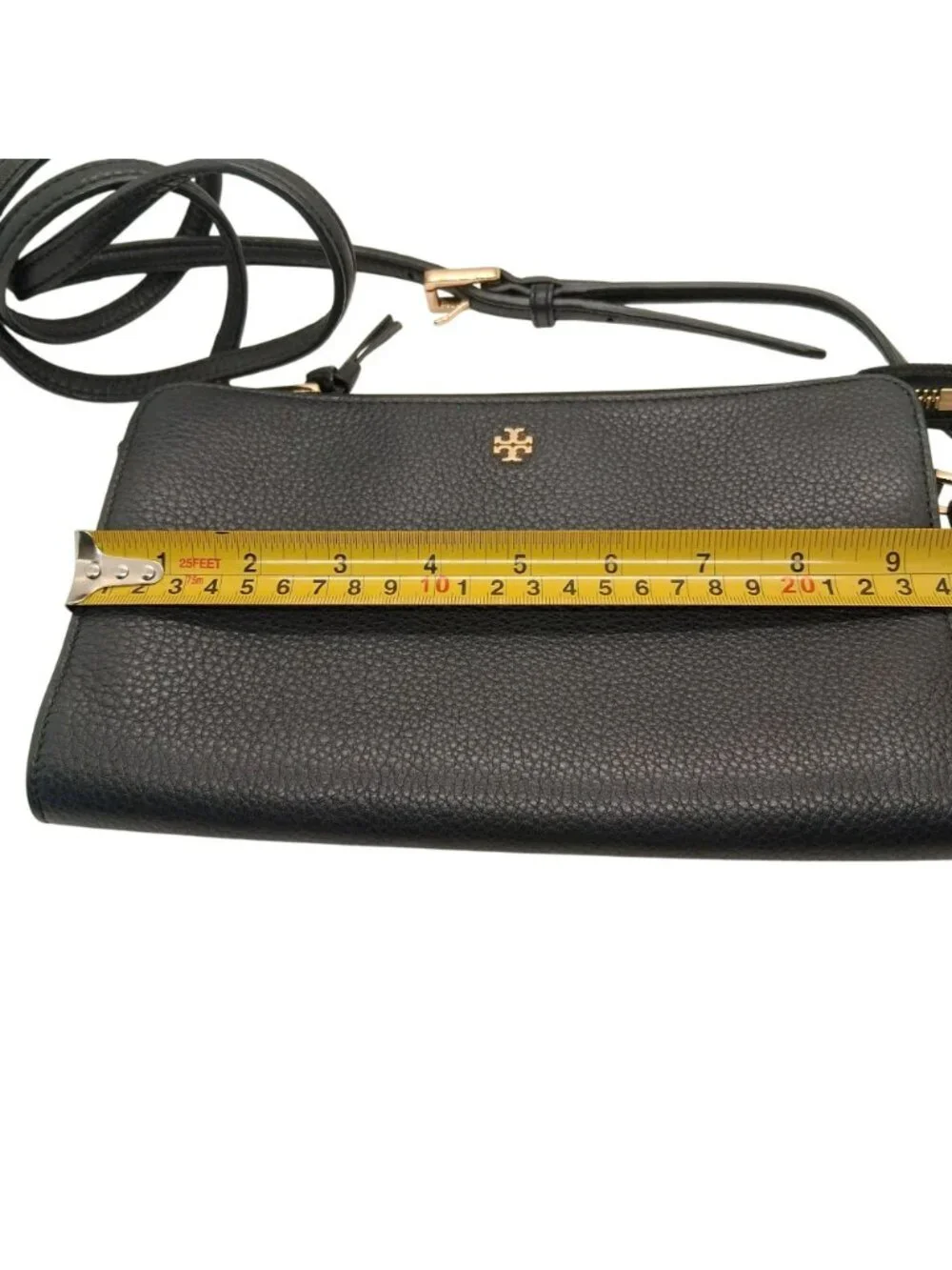 Tory Burch Black Leather Crossbody Bag Gold Hardware Adjustable Strap 9